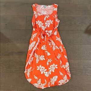 Tommy Bahama Tie Button Front Orange Floral Midi Sundress